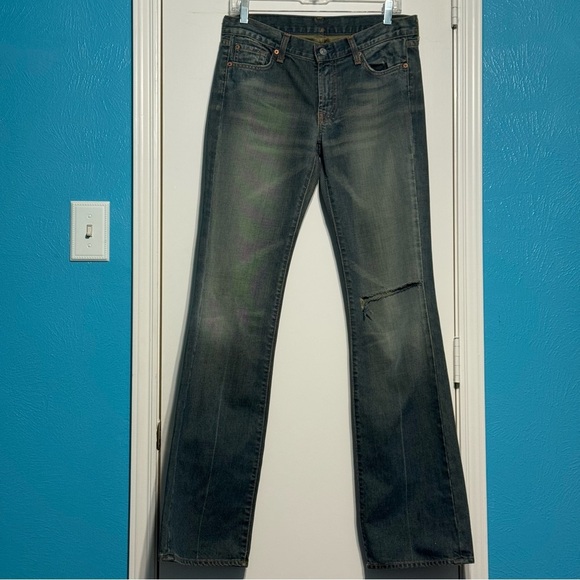 7 For All Mankind Dirty Wash Blue Boot Cut Jeans Mid Rise Vintage Y2K Sz 28 EUC - Picture 2 of 14